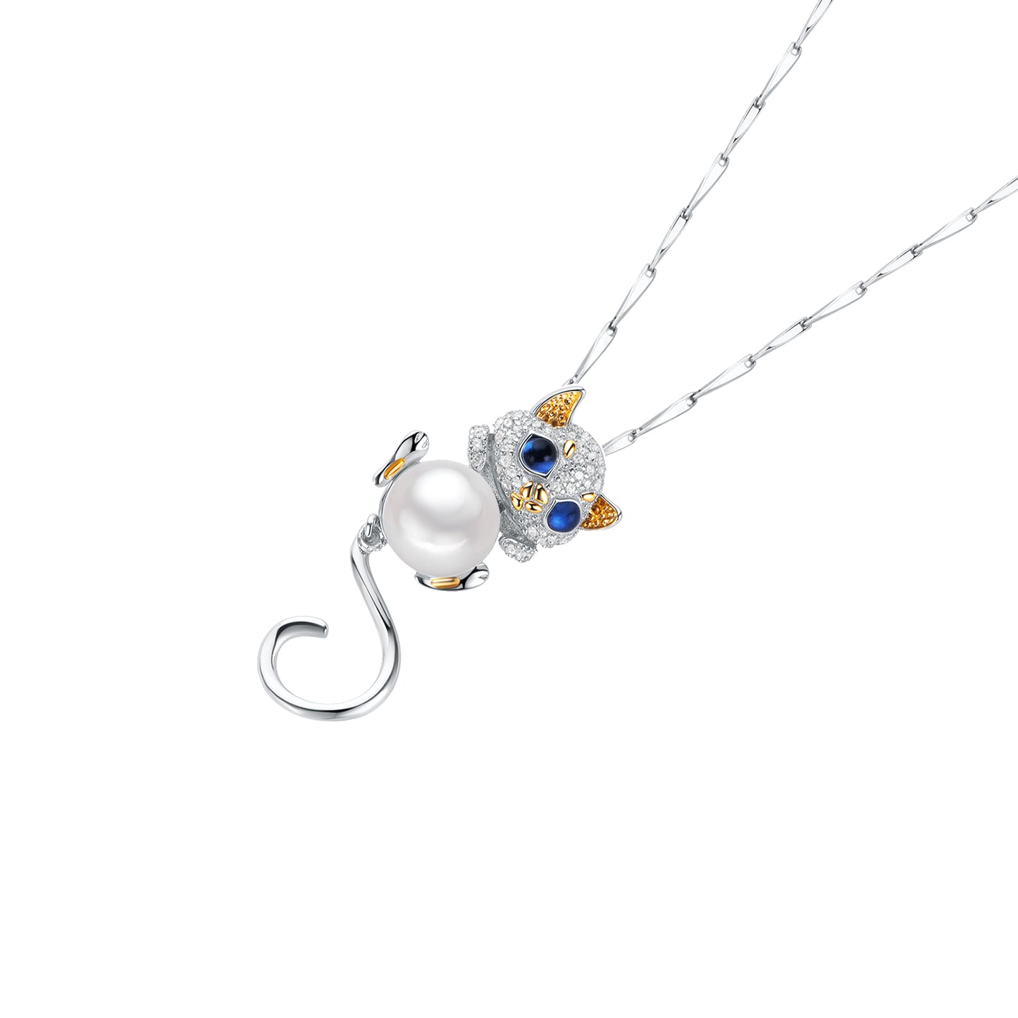 Sterling Silver with Tri-Color Gemstone Clasp Cat Pendant