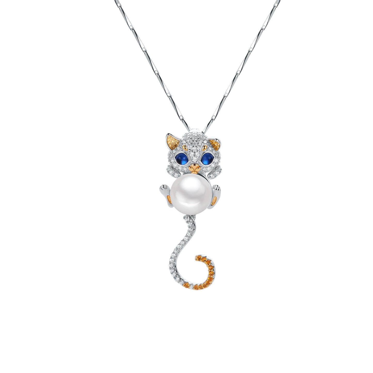 Sterling Silver with Tri-Color Gemstone Clasp Cat Pendant