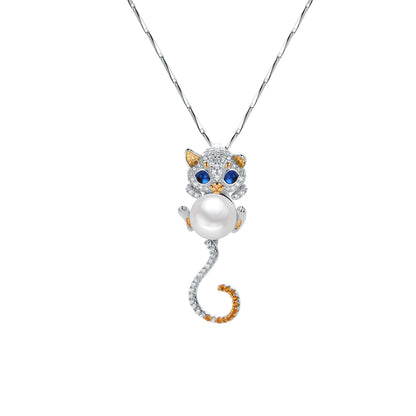 Sterling Silver with Tri-Color Gemstone Clasp Cat Pendant