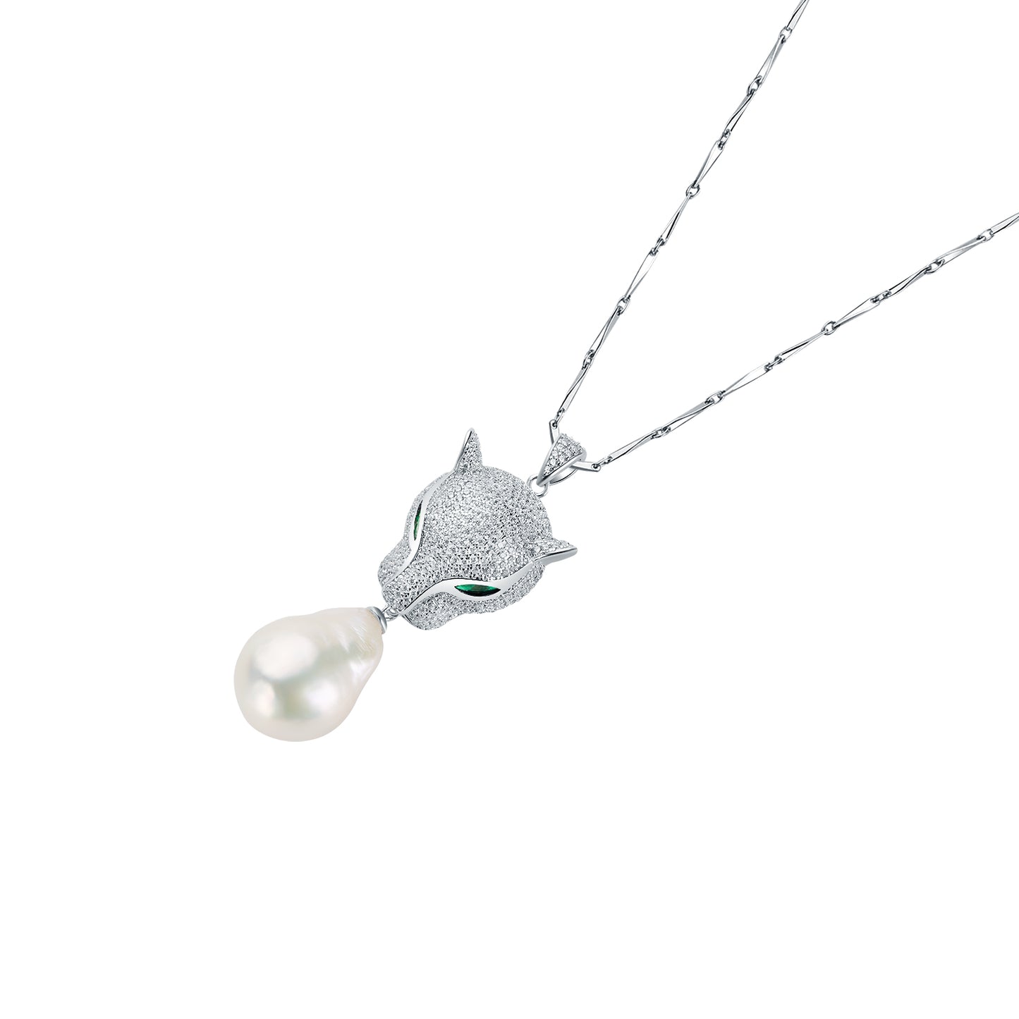 Sterling Silver with Green and White Dual-Color Gemstone Leopard Pendant