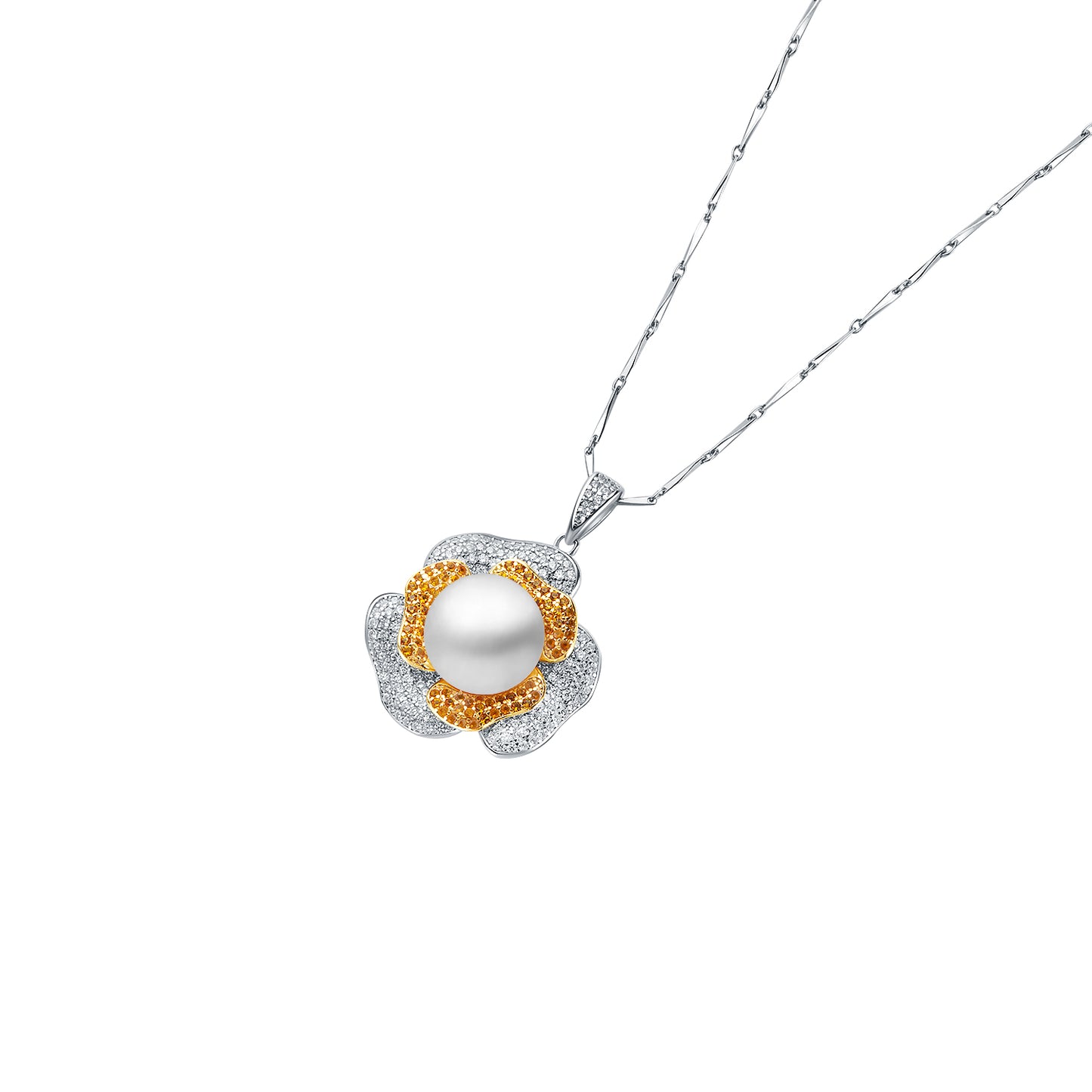 Camellia Sterling Silver dual-color-plated with Gemstone Pendent