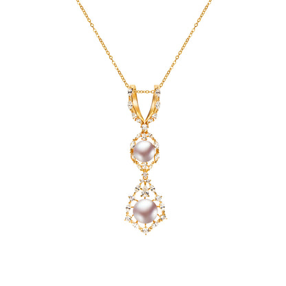 Charm Gold Plated Sterling Silver Plated with Gemstone Two Pearls Pendent