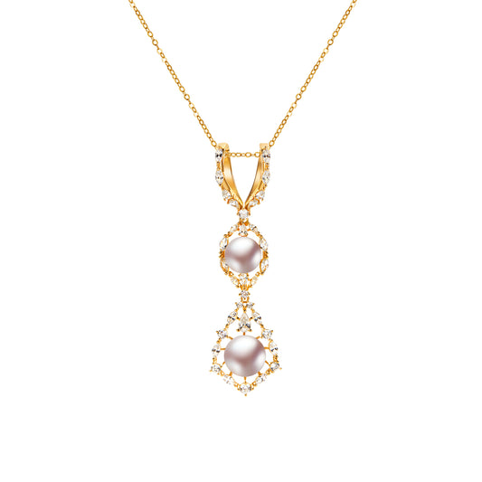 Charm Gold Plated Sterling Silver Plated with Gemstone Two Pearls Pendent