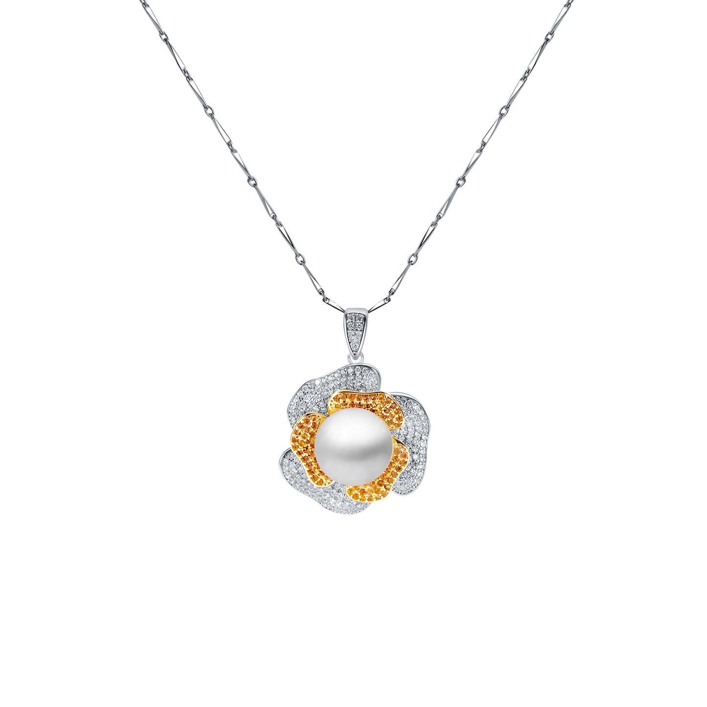 Camellia Sterling Silver dual-color-plated with Gemstone Pendent
