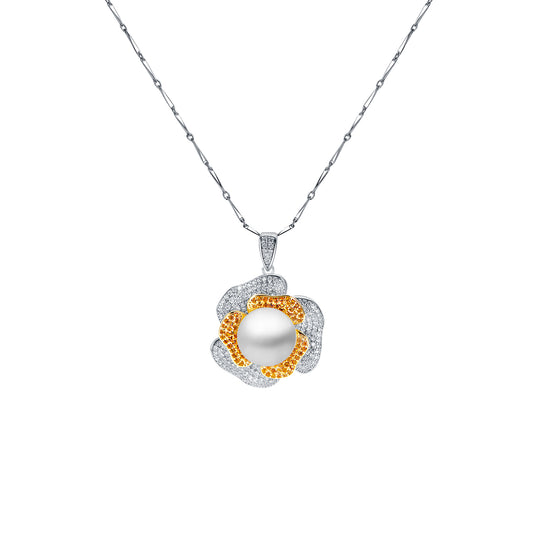 Camellia Sterling Silver dual-color-plated with Gemstone Pendent