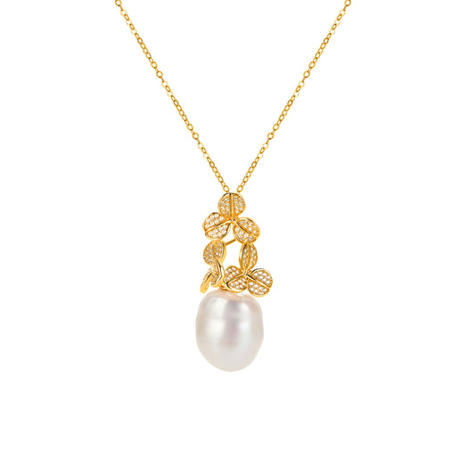 Gold Flower Gold Plated Sterling Silver with Gemstone Pendant