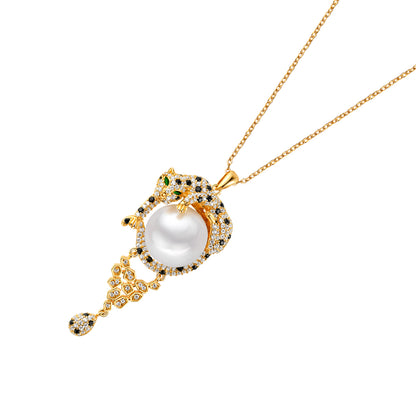 Gold Plated Sterling Silver with Green, White, Black Gemstones Leopard Set