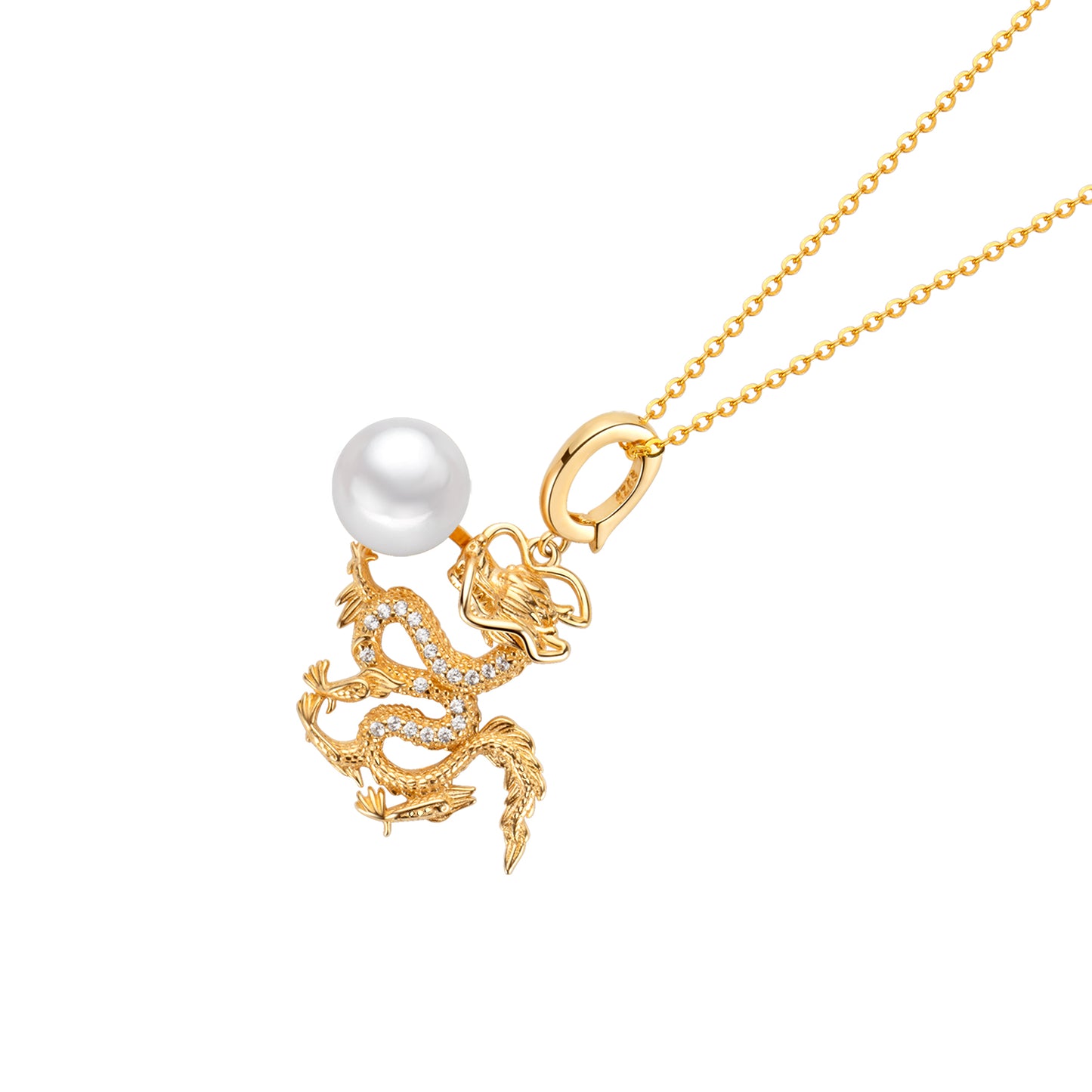 Gold Plated Sterling Silver with Gemstone Clasp Dragon Pendant