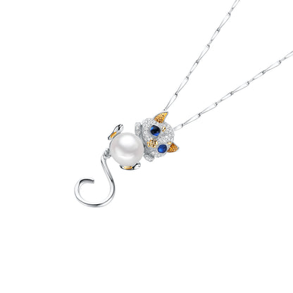 Sterling Silver with Tri-Color Gemstone Clasp Cat Pendant