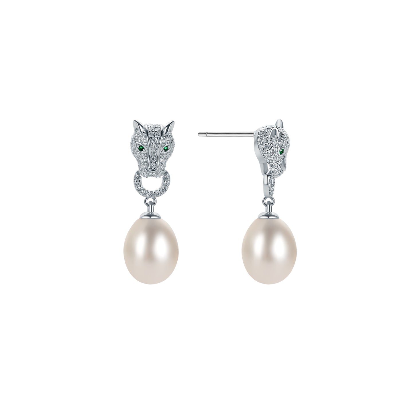 Pair of earrings with leopard-shaped tops and pearl drops