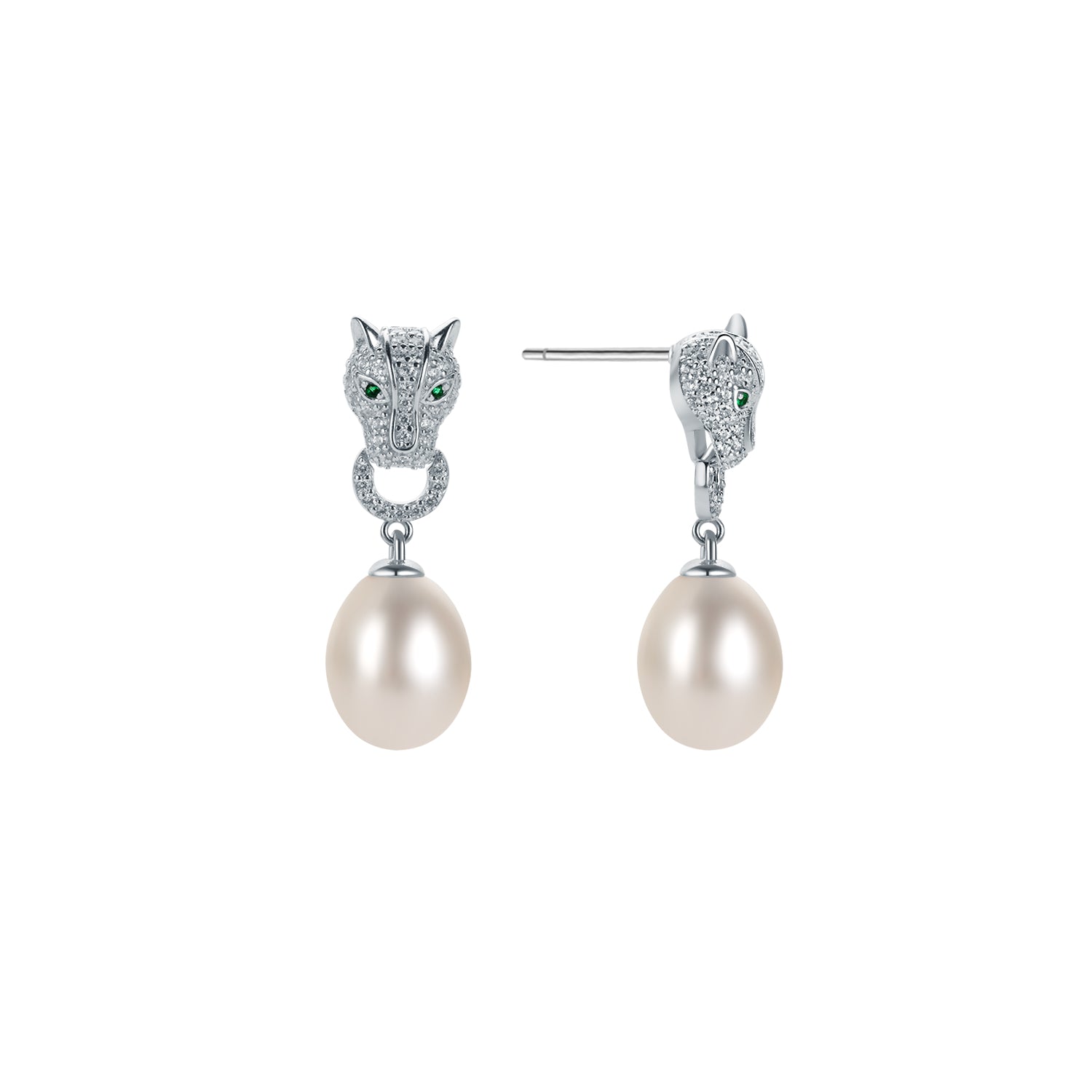 Pair of earrings with leopard-shaped tops and pearl drops
