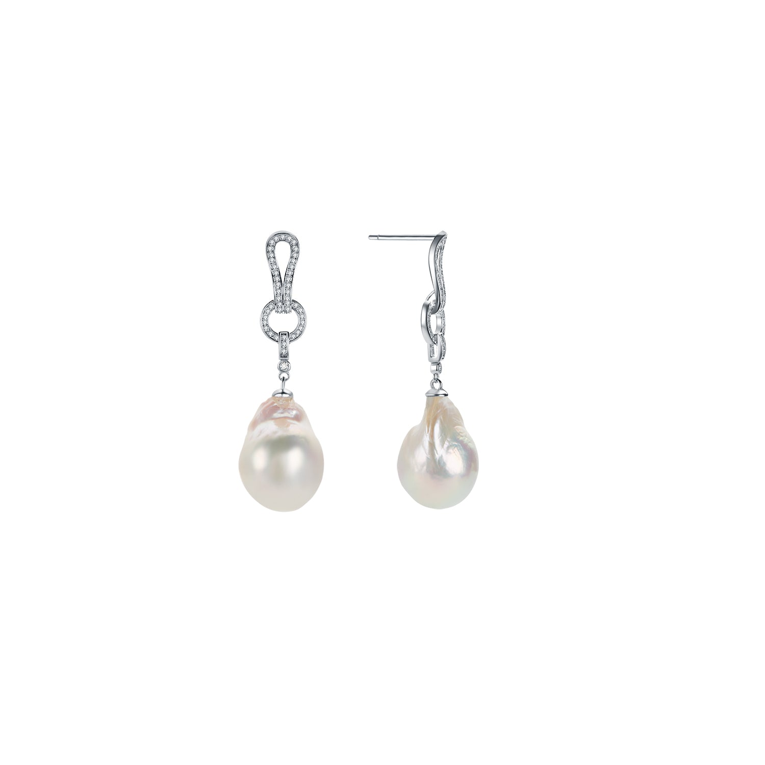 Pair of pearl drop earrings on a white background