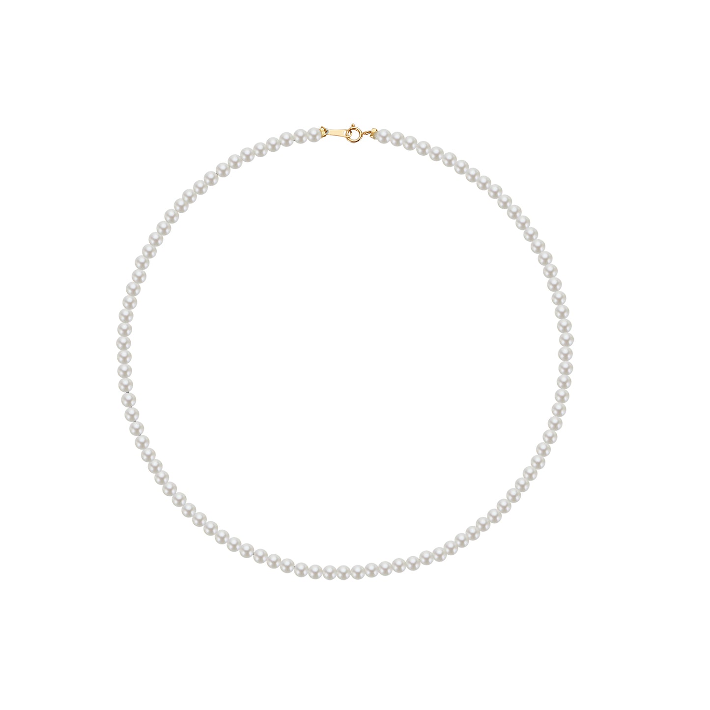 Pearl necklace with a gold clasp on a white background