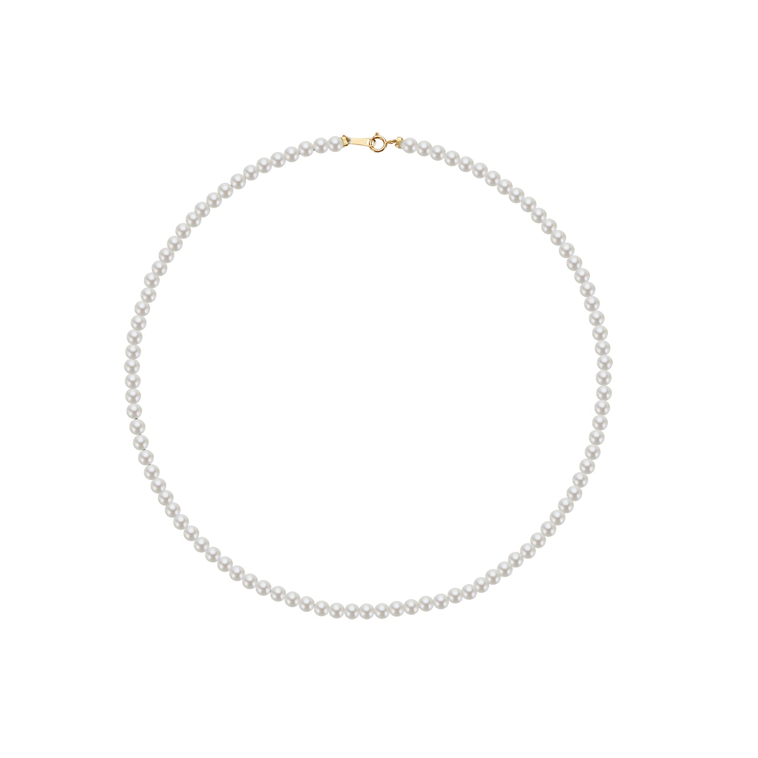 Pearl necklace with a gold clasp on a white background