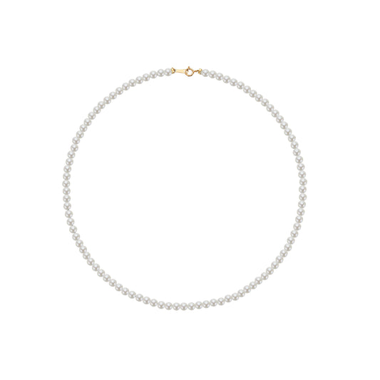 Pearl necklace with a gold clasp on a white background