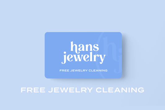 Hans Jewelry free jewelry cleaning offer on a light blue background