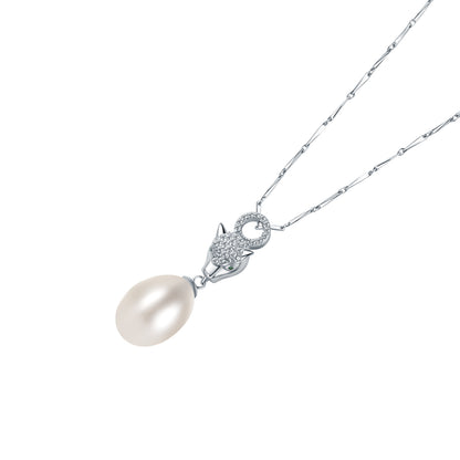 Pearl necklace with silver clasp on a white background