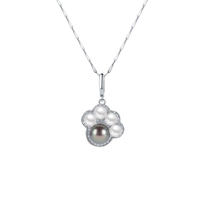 Pearl necklace with a silver clasp on a white background