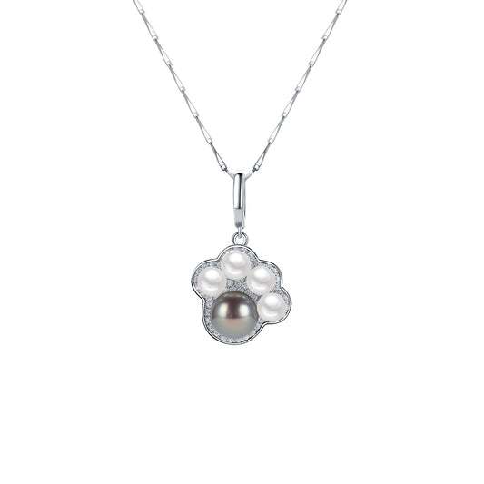 Pearl necklace with a silver clasp on a white background