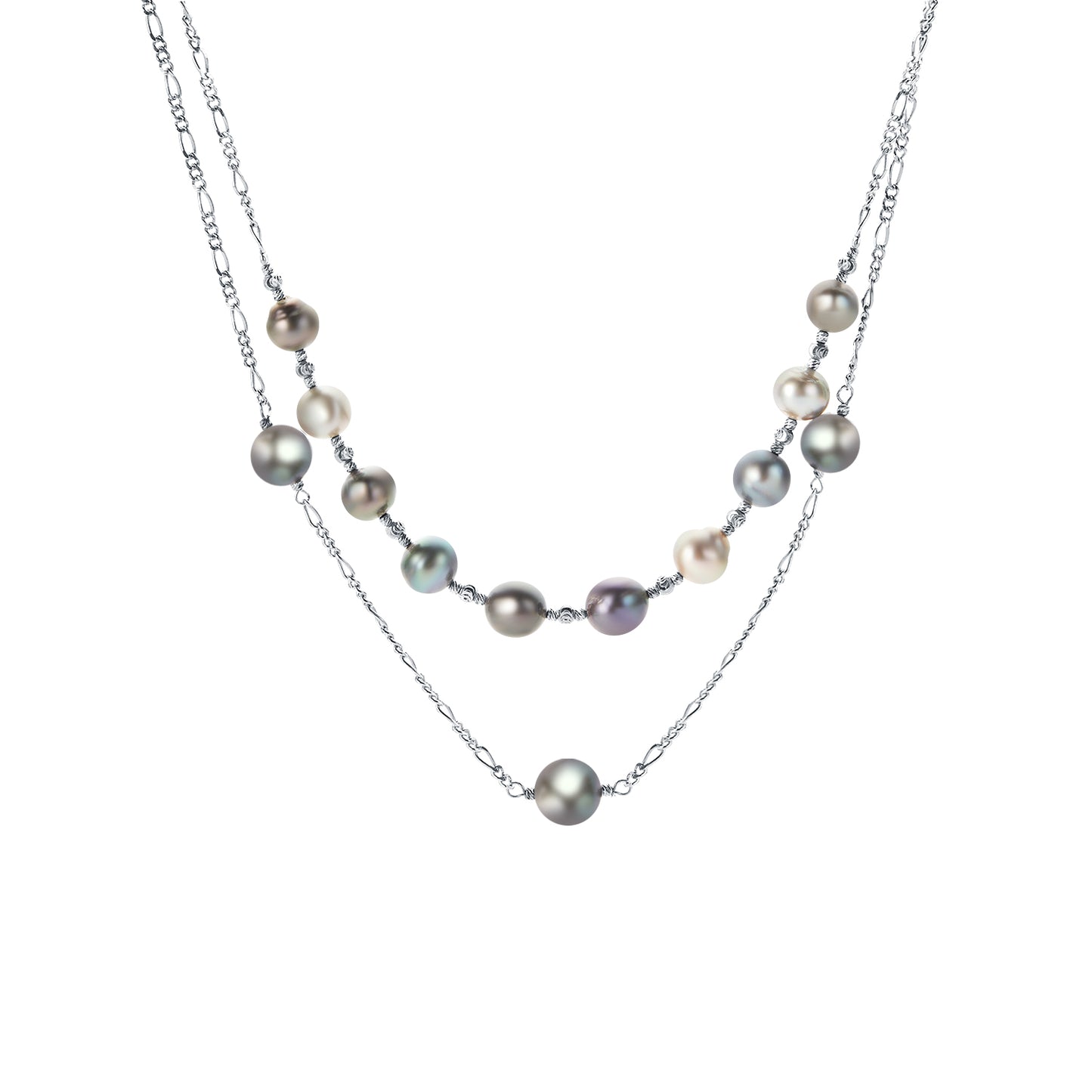 Double-layered pearl necklace on a white background
