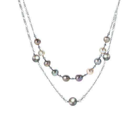 Double-layered pearl necklace on a white background