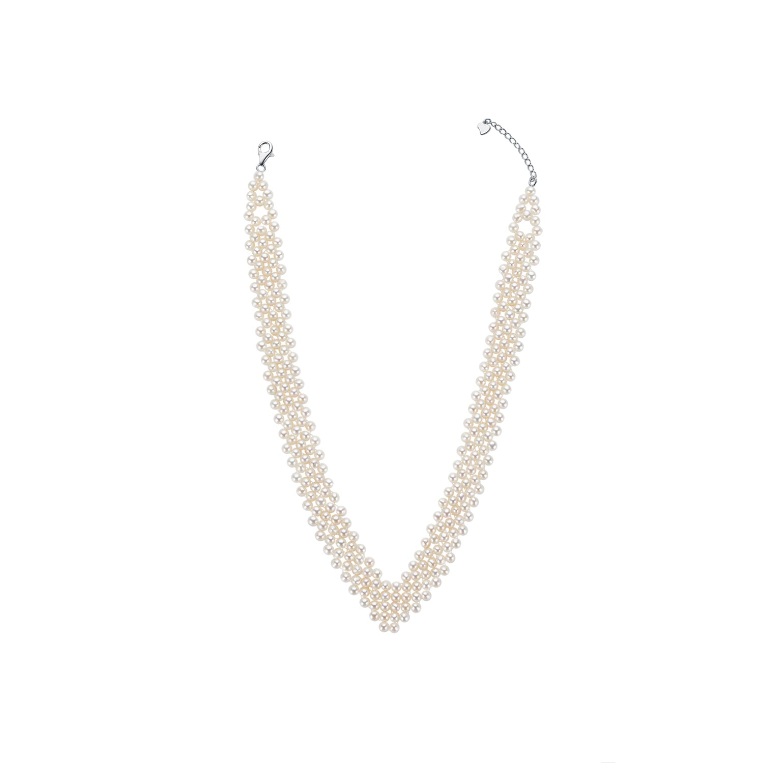 V neck pearl band necklace on a white background