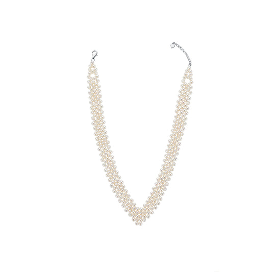 V neck pearl band necklace on a white background