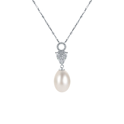 Pearl necklace with a silver chain on a white background