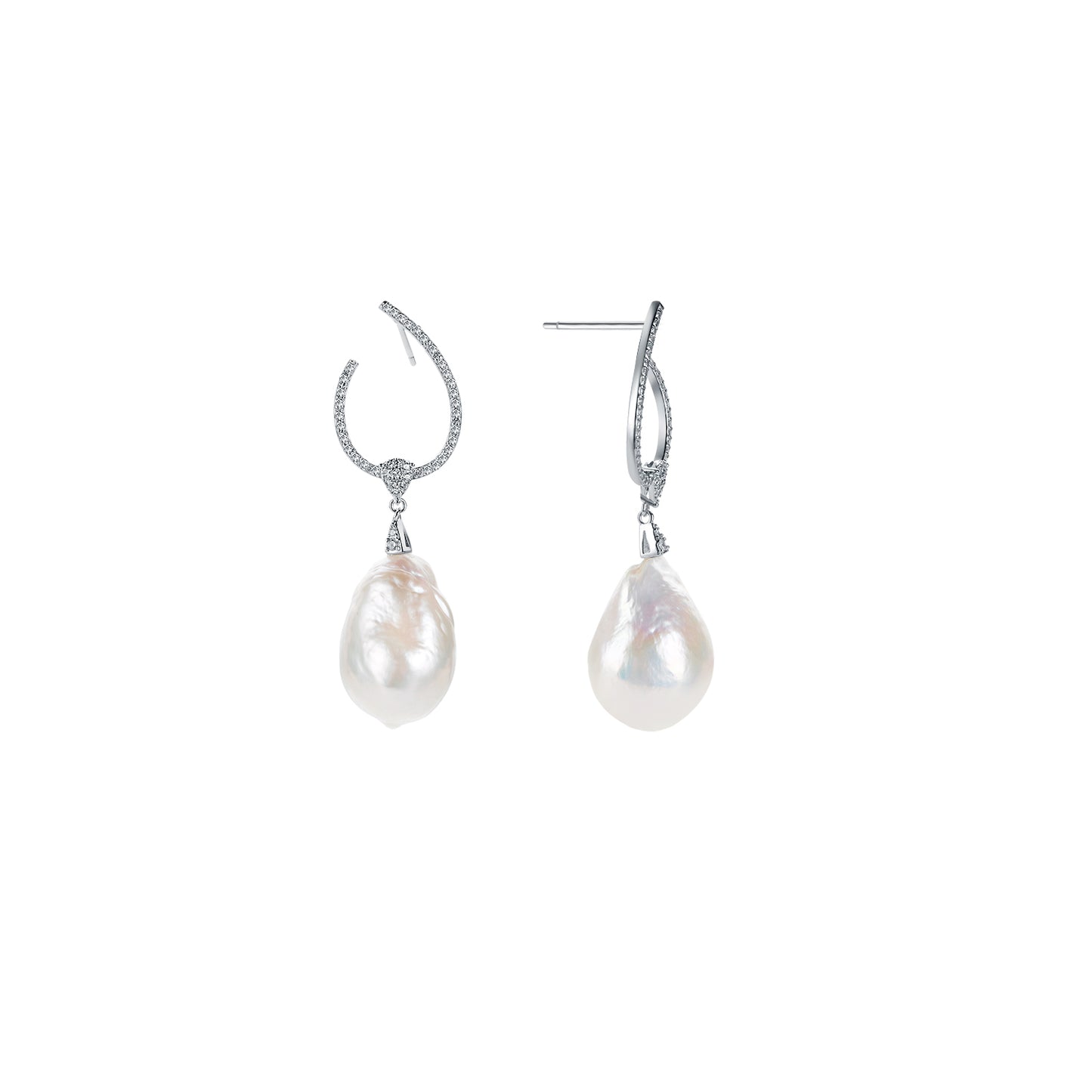 Pearl drop earrings on a white background